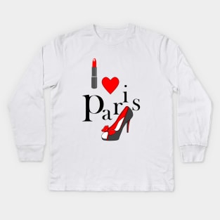 I LOVE Paris France Kids Long Sleeve T-Shirt